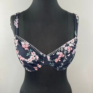 NWT Sunseeker Australia Black Ditsy Print Underwired Bikini Top Swimsuit Sz 32D